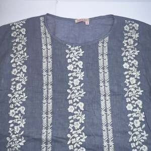 Fresh Produce Blue Embroidered Floral Stripe Cap Sleeve Top